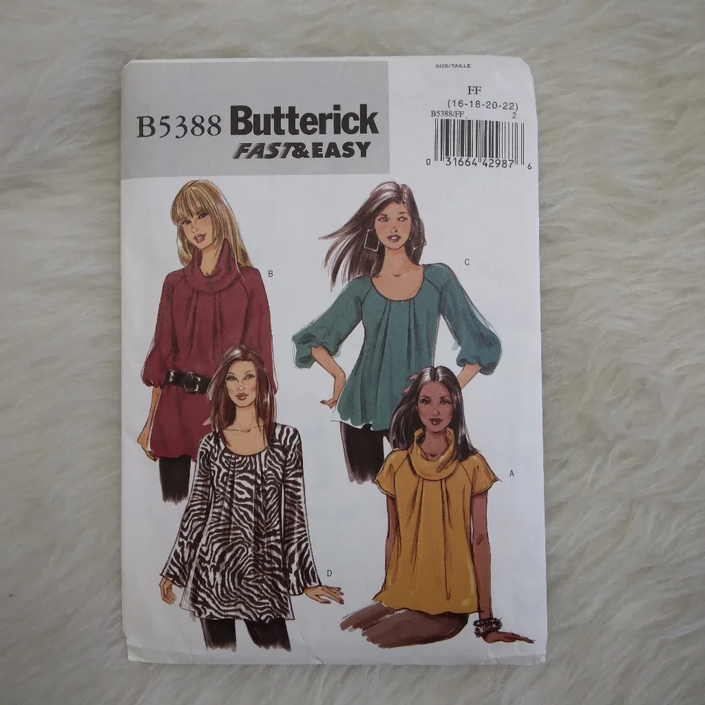 BUTTERICK B5388 Sz 16-22 Misses A Line Top In 4 Variations, FAST & EASY